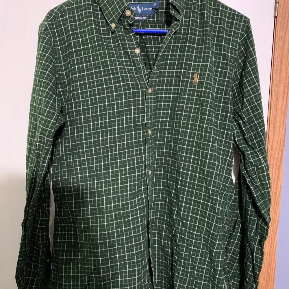 Polo by Ralph Lauren Green Windowpane Button-Down Shirt with Embroidered Pony